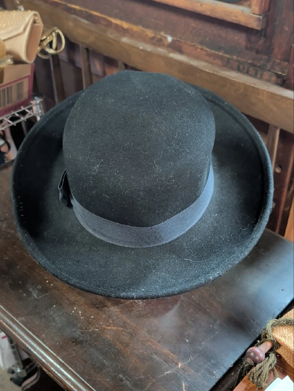 Vintage TravelSmith LiteFelt Wool Hat Black Round Crown Packable USA Made